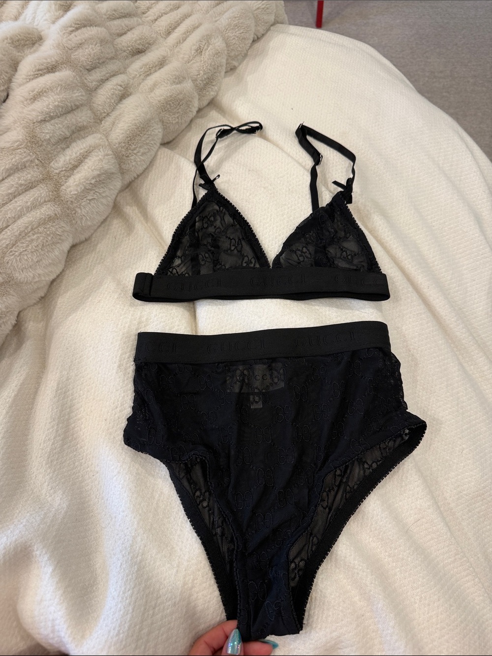 Black Lace Triangle Bralette and High-Waist Brief Set